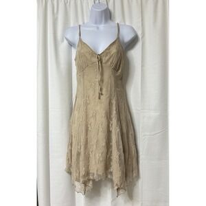 Womens Whimsigoth Dress Beige Lace Babydoll Fairy Coquette L Stretch